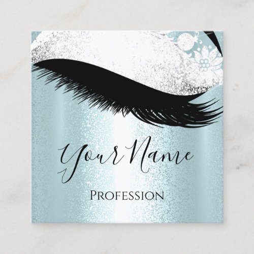 Boutique  Silver Gray Lashes Extension Blue Square Business Card