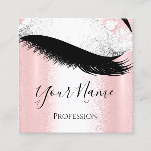 Boutique  Silver Gray Lashes Extension Floral Square Business Card