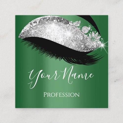 Boutique  Silver Gray Lashes Extension Green Square Business Card