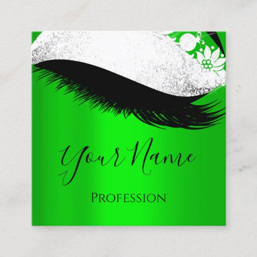 Boutique  Silver Gray Lashes Extension Green Square Business Card