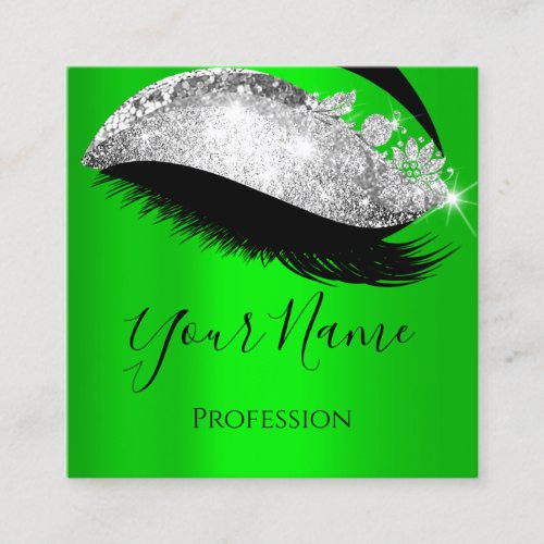 Boutique  Silver Gray Lashes Extension Greenery Square Business Card