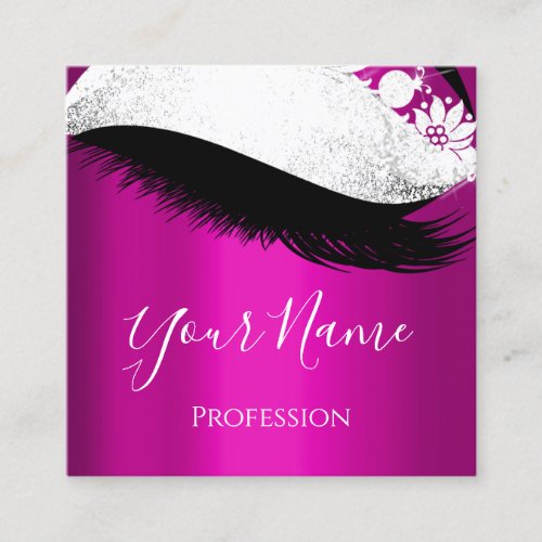 Boutique  Silver Gray Lashes Extension Pink Fuchs Square Business Card