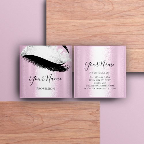 Boutique  Silver Gray Lashes Extension Pink Girly Square Business Card