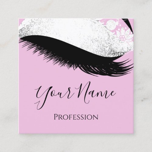Boutique  Silver Gray Lashes Extension Pink Rose Square Business Card