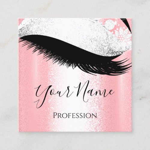 Boutique  Silver Gray Lashes Extension Pink Square Business Card