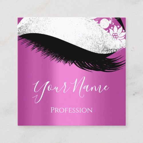 Boutique  Silver Gray Lashes Extension Pink Square Business Card