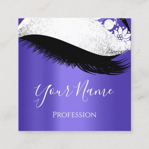 Boutique  Silver Gray Lashes Extension Purple Square Business Card