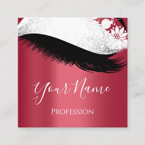Boutique  Silver Gray Lashes Extension Red Square Business Card