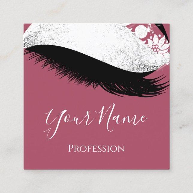 Boutique  Silver. Gray Lashes Extension Rose Blush Square Business Card (Front)
