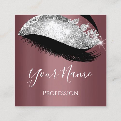 Boutique  Silver Gray Lashes Extension Rose Square Business Card