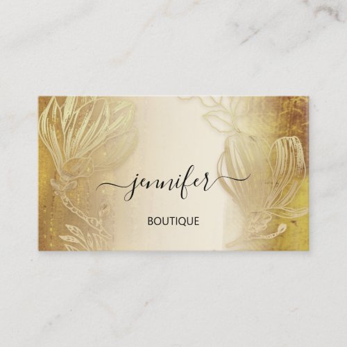 Boutique SPA Grunge Gold Flowers QR Code  Business Card