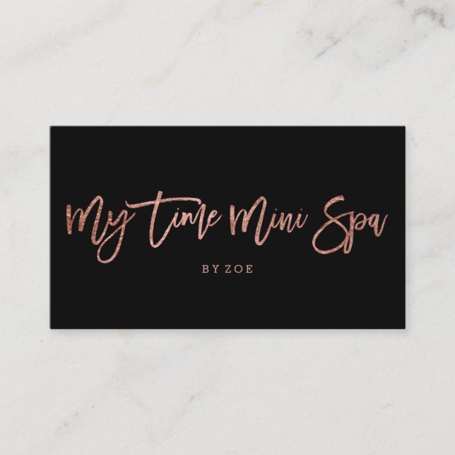 Boutique spa logo rose gold typography black business card (Front)