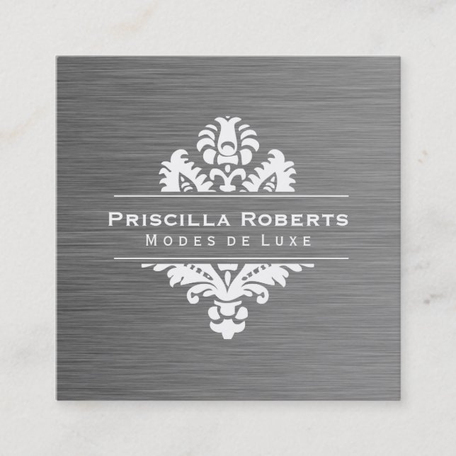 Boutique Steel Modern Luxe Ornate Element Square Business Card (Front)