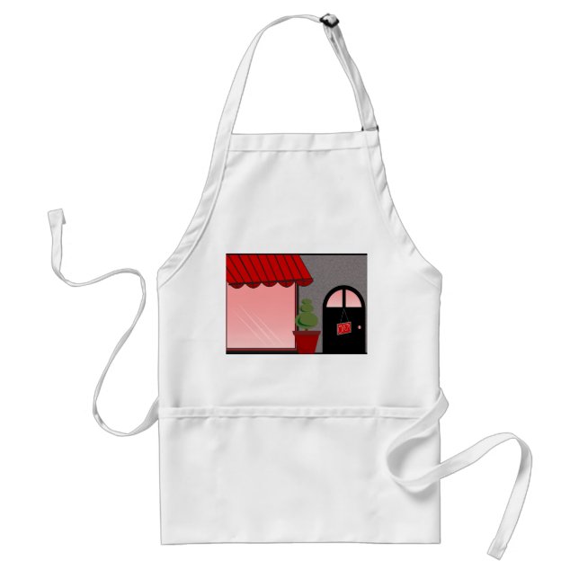 Boutique Storefront Red Black Topiary Open Adult Apron (Front)