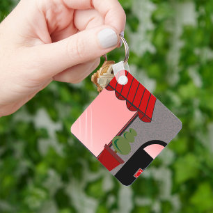 Boutique Storefront Red Black Topiary Open Keychain