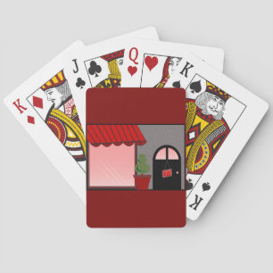 Boutique Storefront Red Black Topiary Open Poker Cards