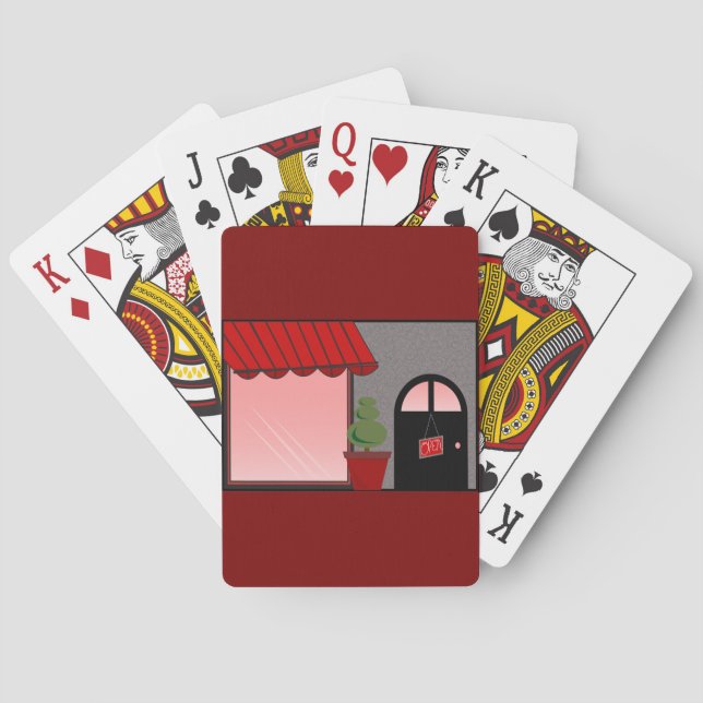 Boutique Storefront Red Black Topiary Open Poker Cards (Back)