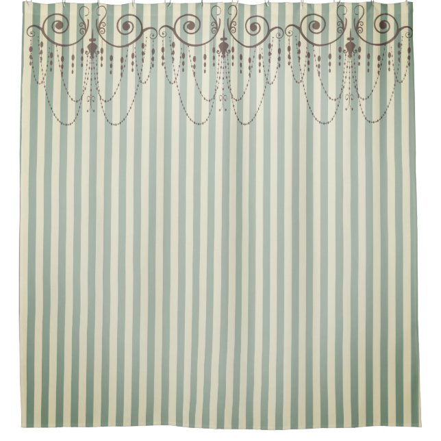 Boutique Stripes Green / Chandeliers - Shower Curtain (Front)