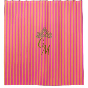 Boutique Stripes Pink - Monogram / Shower Curtain by galleriaofart at Zazzle