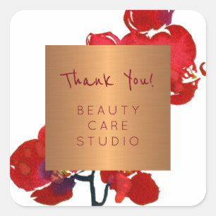 Boutique studio copper metallic orchid thank you square sticker