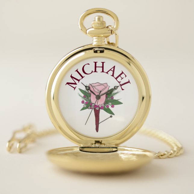 Boutonniere Personalized Groom Groomsmen Best Man Pocket Watch (Inside)