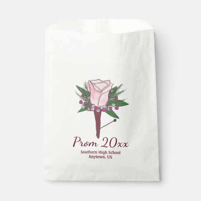 Boutonniere Pink Rose Corsage Flower Prom Wedding Favor Bag (Front)
