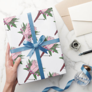 Boutonniere Pink Rose Wedding Flower Groom Floral Wrapping Paper