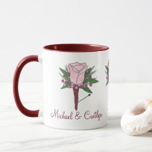 Boutonniere Rose Flower Personalized Wedding Mug