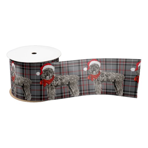 Bouvier and Holiday Plaid Funny Dog Christmas Satin Ribbon