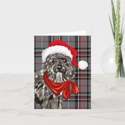 Bouvier Christmas Dog and Gray Red Plaid Christmas Holiday Card
