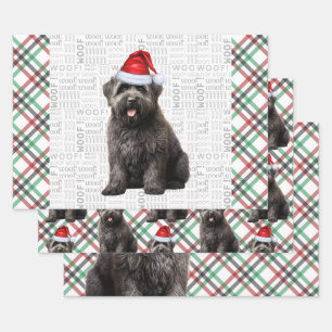 Bouvier Christmas Dog Red and Green Plaid Wrapping Paper Sheets