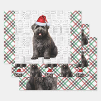 Bouvier Christmas Dog Red and Green Plaid Wrapping Paper Sheets