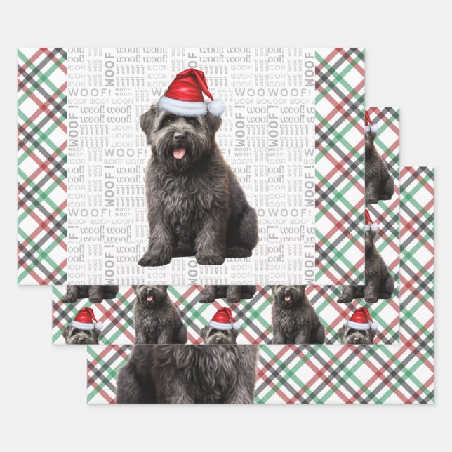 Bouvier Christmas Dog Red and Green Plaid Wrapping Paper Sheets (Set)
