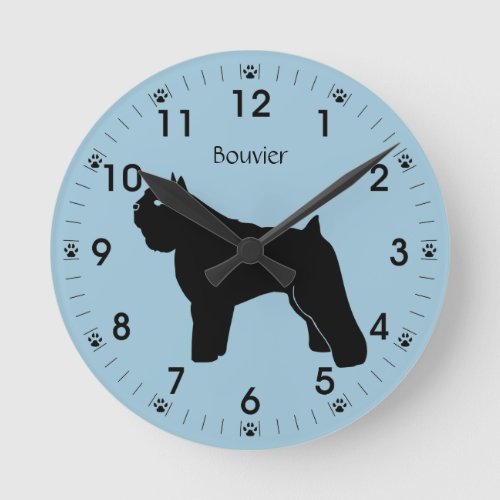 Bouvier des Flanders Dog Silhouette Personalized Round Clock