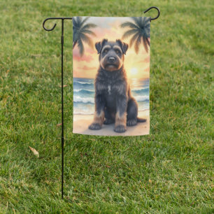 Bouvier des Flandres Beach Sunset Garden Flag