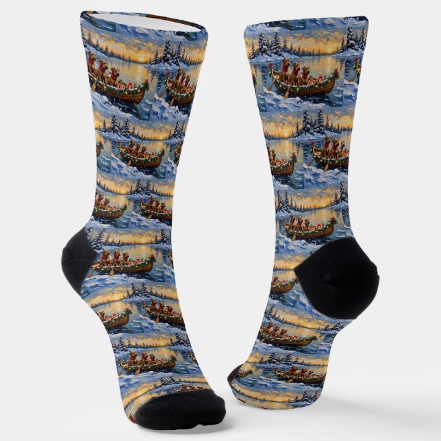 Bouvier des Flandres Christmas Boat Holiday Socks (Angled)