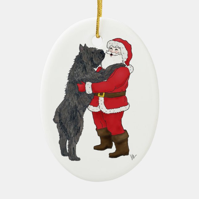 Bouvier des Flandres Christmas Greeting Ceramic Ornament (Front)