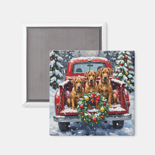 Bouvier des Flandres Christmas Red Truck Holiday Magnet