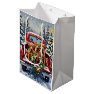 Bouvier des Flandres Christmas Red Truck Holiday Medium Gift Bag