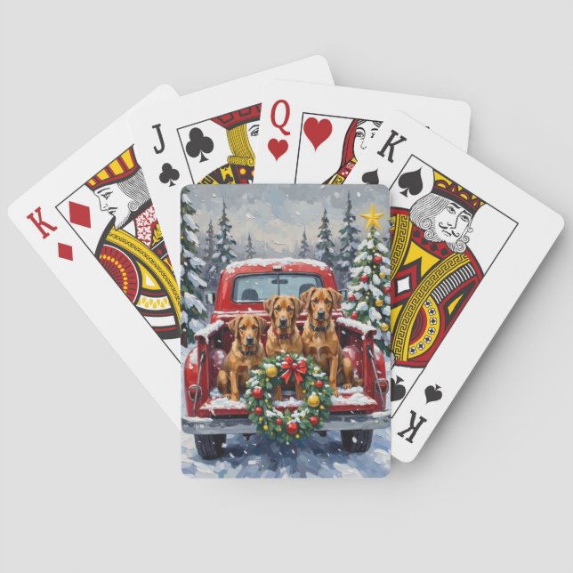Bouvier des Flandres Christmas Red Truck Holiday Poker Cards (Back)