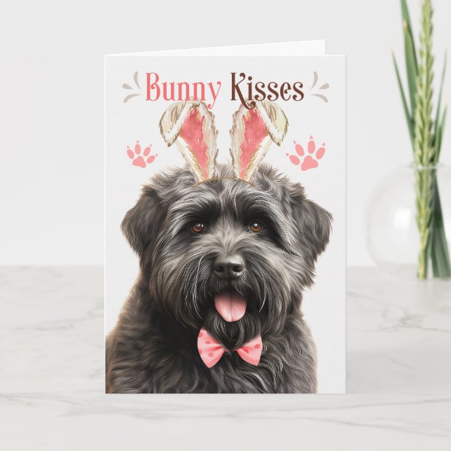 Bouvier des Flandres Dog in Bunny Ears for Easter Holiday Card (Front)