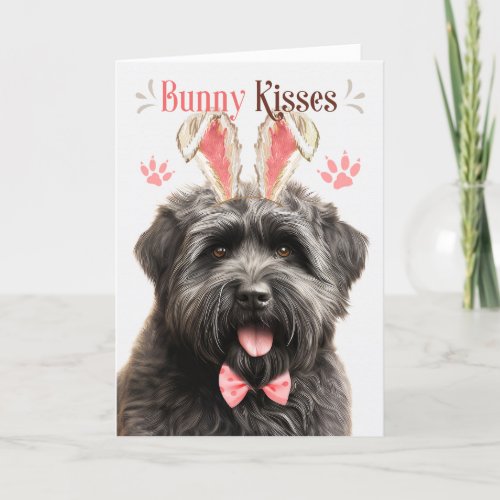 Bouvier des Flandres Dog in Bunny Ears for Easter Holiday Card