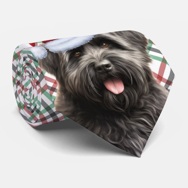 Bouvier des Flandres Dog Red Green Plaid Christmas Neck Tie (Rolled)