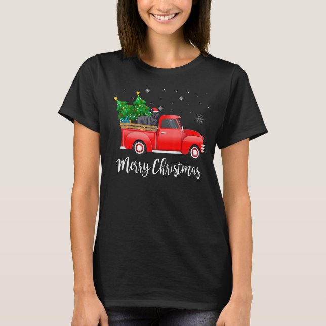 Bouvier Des Flandres Dog Riding Red Truck Christma T-Shirt (Front)