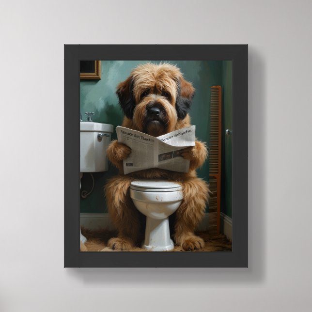 Bouvier des Flandres Dog Sitting On Toilet Funny  Framed Art (Framed Front)