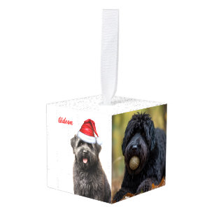Bouvier des Flandres Dog Two Photo Holiday Cube Ornament