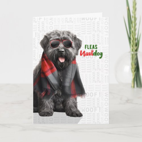 Bouvier des Flandres Funny Fleas Navidog Christmas Holiday Card