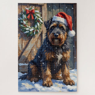 Bouvier des Flandres Snowy Farm Christmas Jigsaw Puzzle