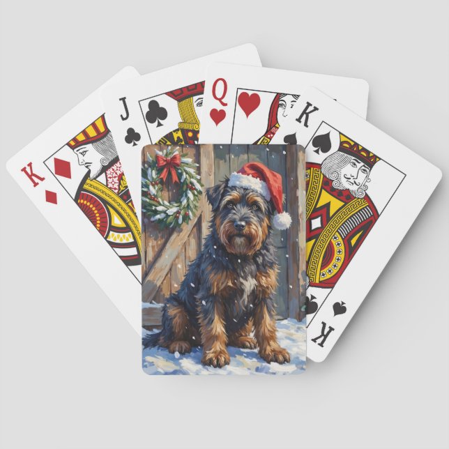 Bouvier des Flandres Snowy Farm Christmas Poker Cards (Back)