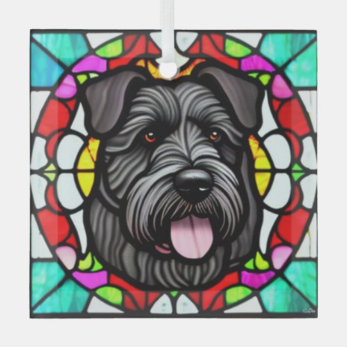 Bouvier des Flandres Stained Glass Glass Ornament